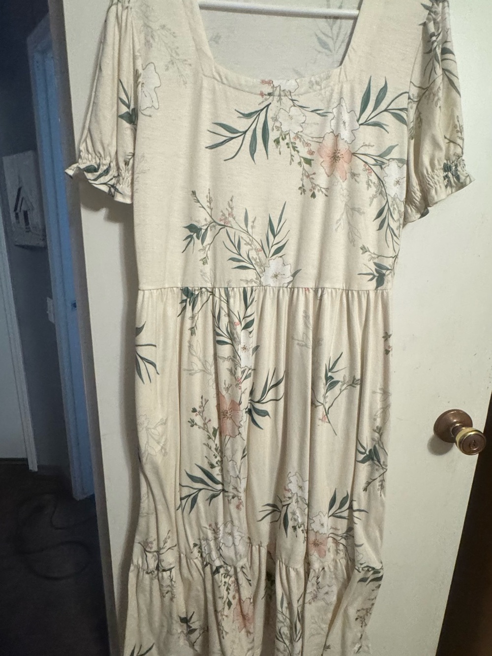 Kohl's Cream Floral Square-Neck Maxi Dress with Green and Blush Accents